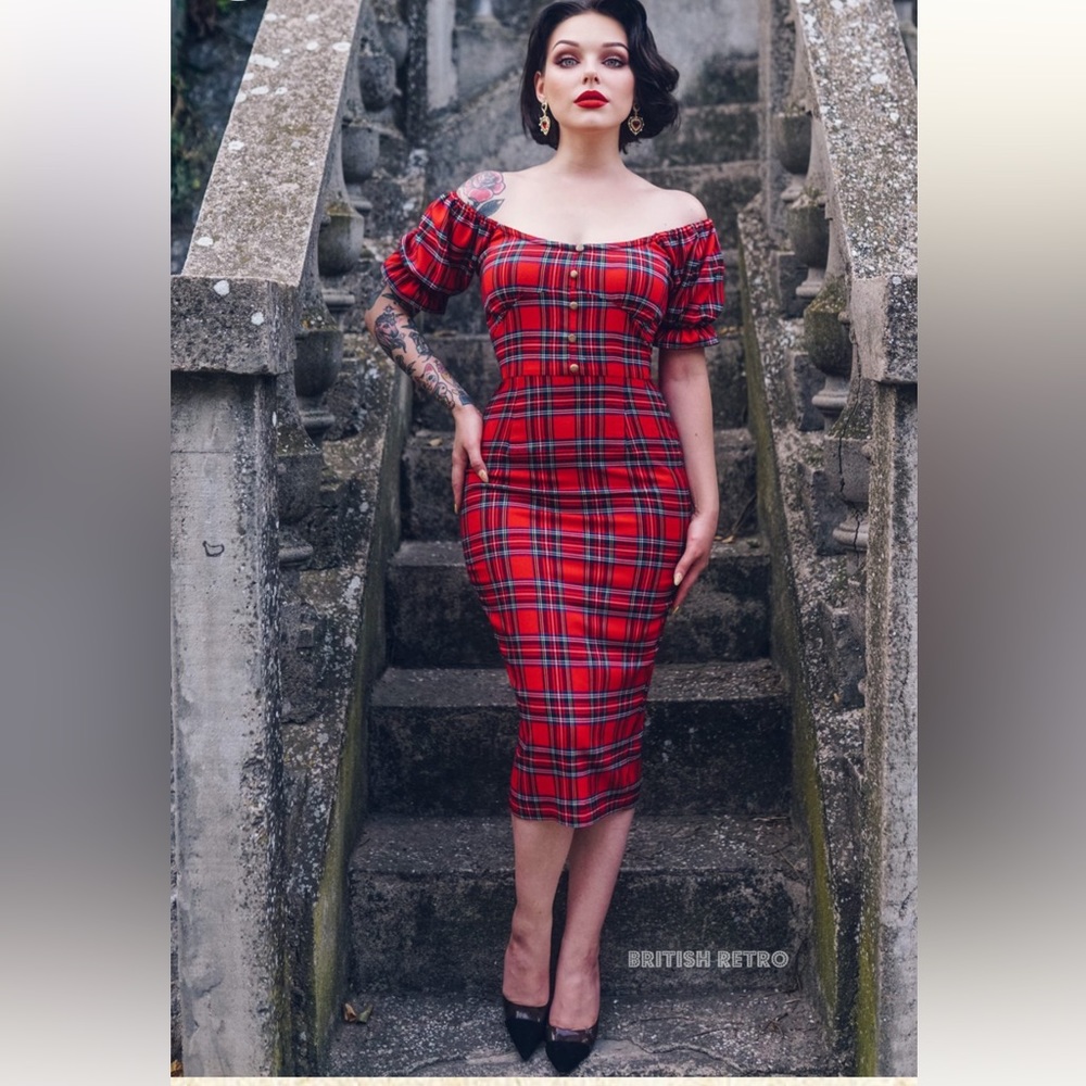 British retro 'Ruby Rae' Royal Stewart 50s Style Pencil Dress - 14